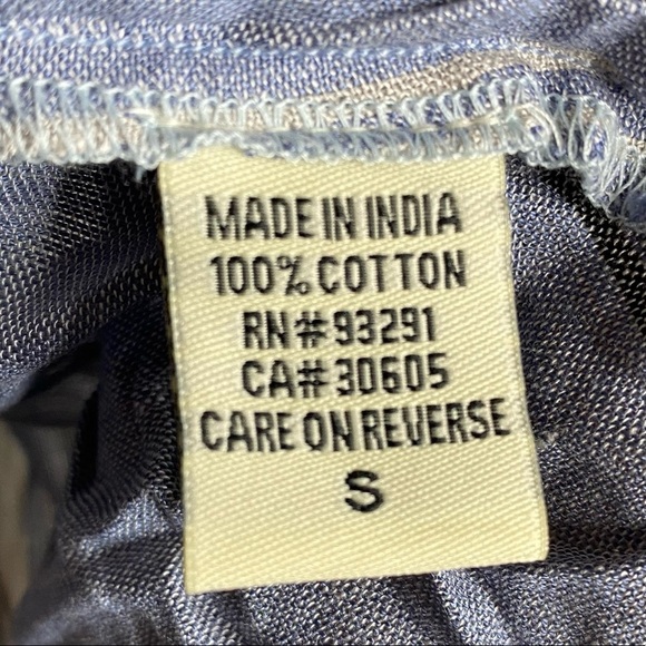 Dylan Boho Flowy Cotton Jean Striped Short Sleeve V Neck Ties Top Small S - Picture 4 of 12